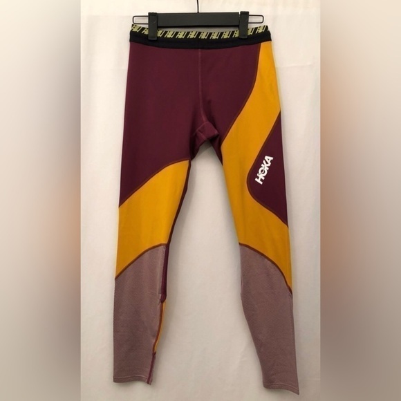Hoka Hupana Performance Tights Workout Exercise Leggings Purple Yellow Small - Picture 3 of 16